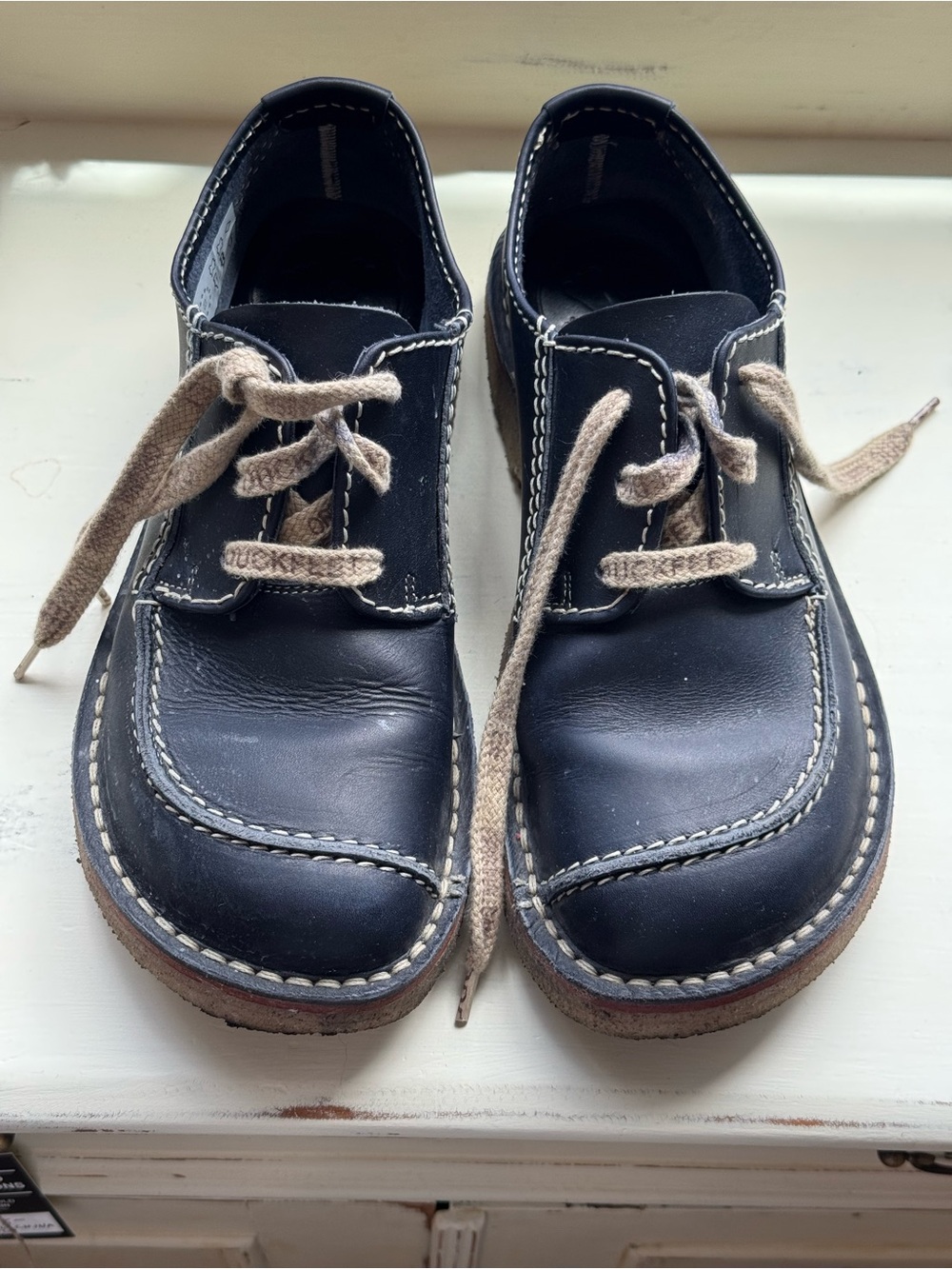 Navy Leather Boat Shoes with Contrast Stitching